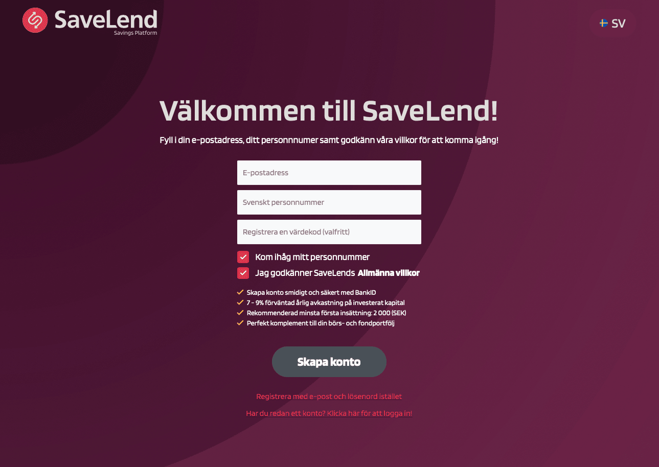 Savelend öppna konto